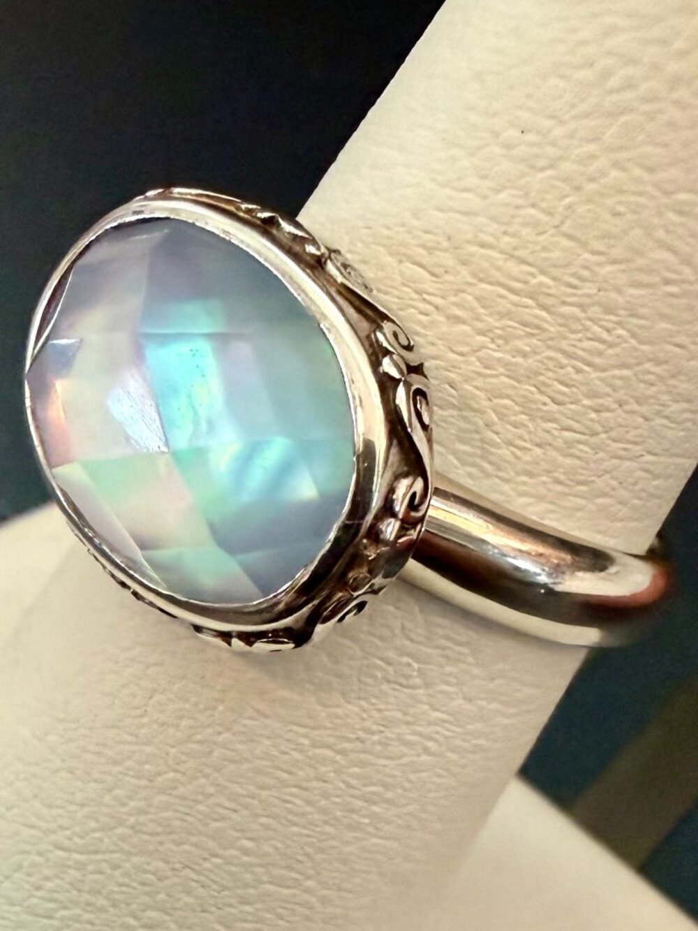 Sterling Silver faceted Rainbow Moonstone Ring